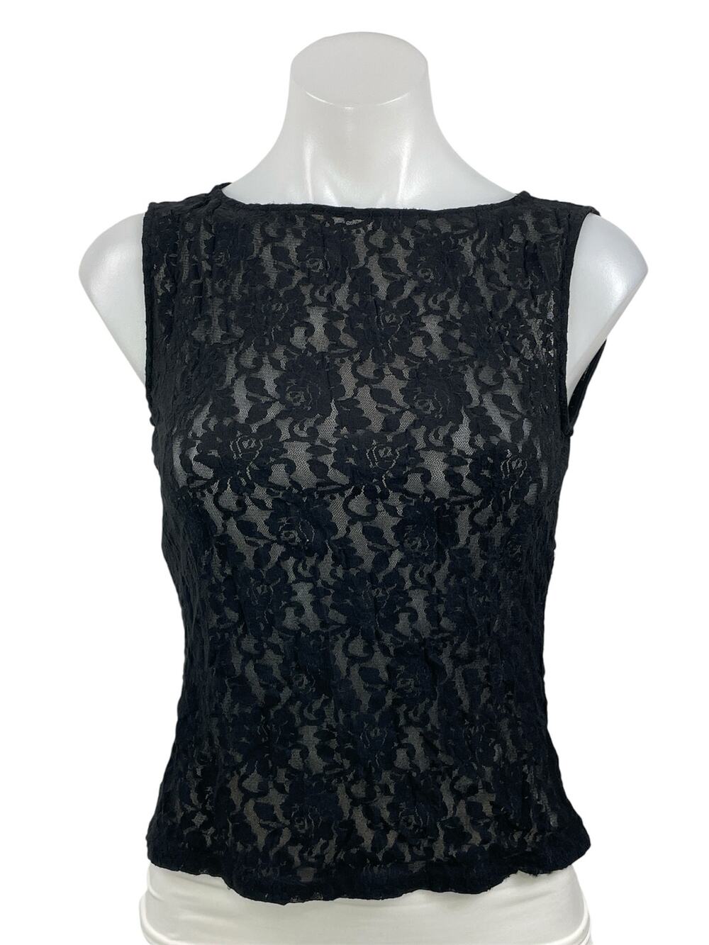 Reformation Women's Black Floral Lace Sheer Boat Neck Sleeveless Tank Crop Top S